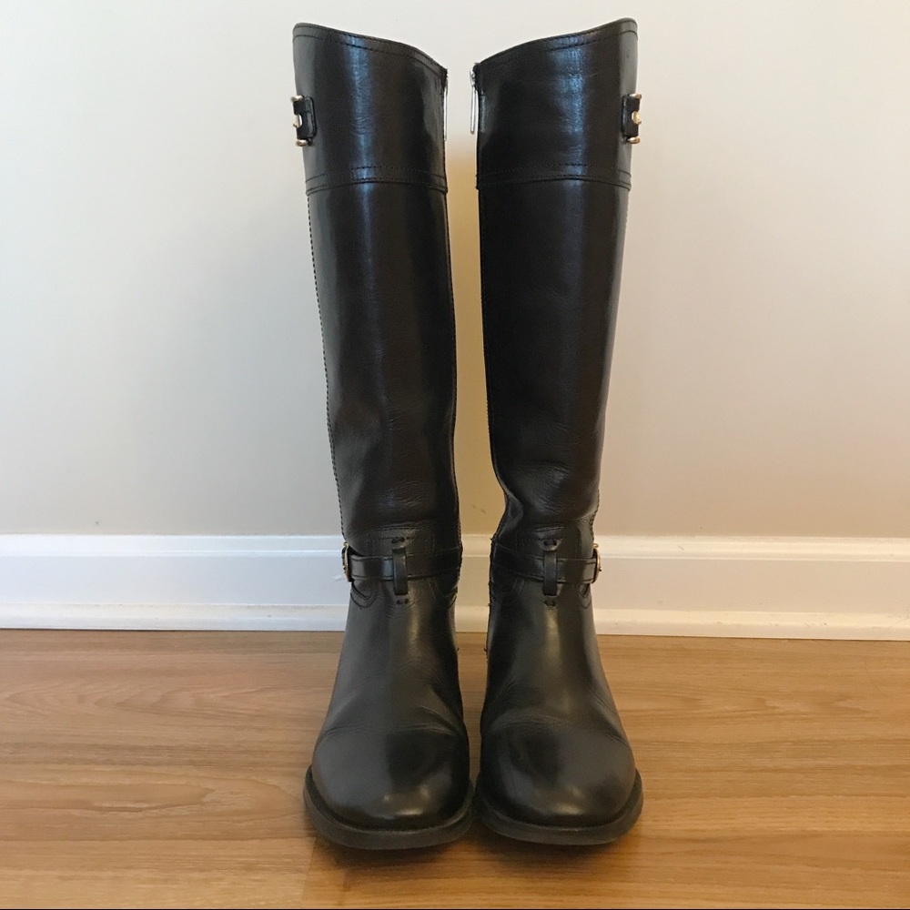 Tory Burch Black Leather Tall Boots, Size 7.5 - Picture 5 of 7